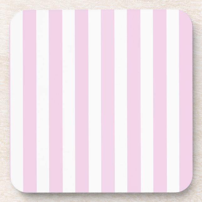 Pale pink and white candy stripes beverage coaster (Front)