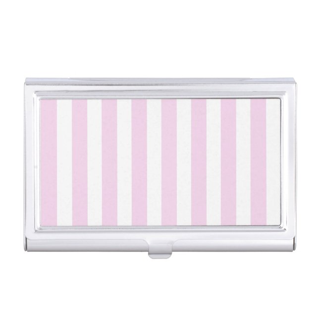 Pale pink and white candy stripes business card case (Front)