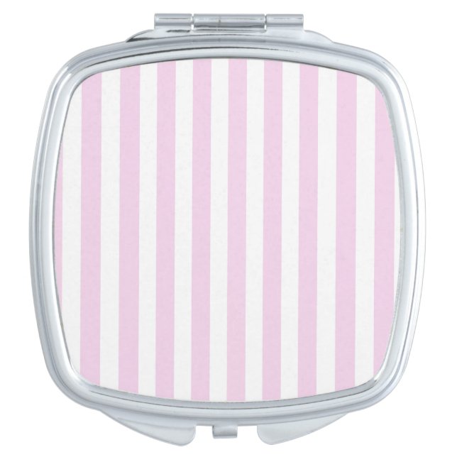 Pale pink and white candy stripes compact mirror (Front)