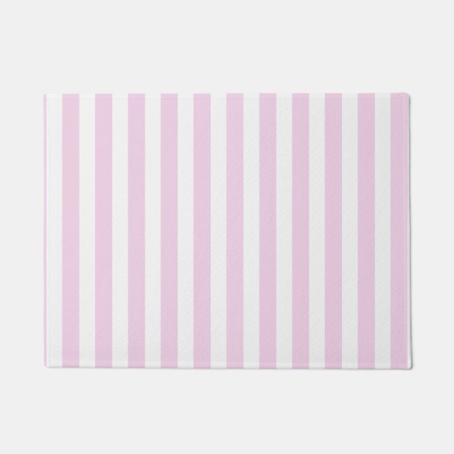 Pale pink and white candy stripes doormat (Front)