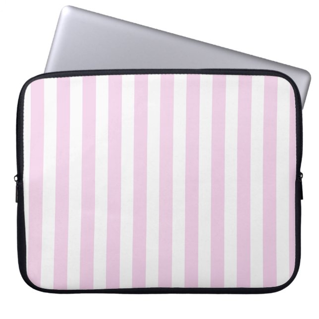 Pale pink and white candy stripes laptop sleeve (Front)