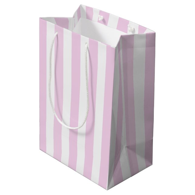 Pale pink and white candy stripes medium gift bag (Back Angled)