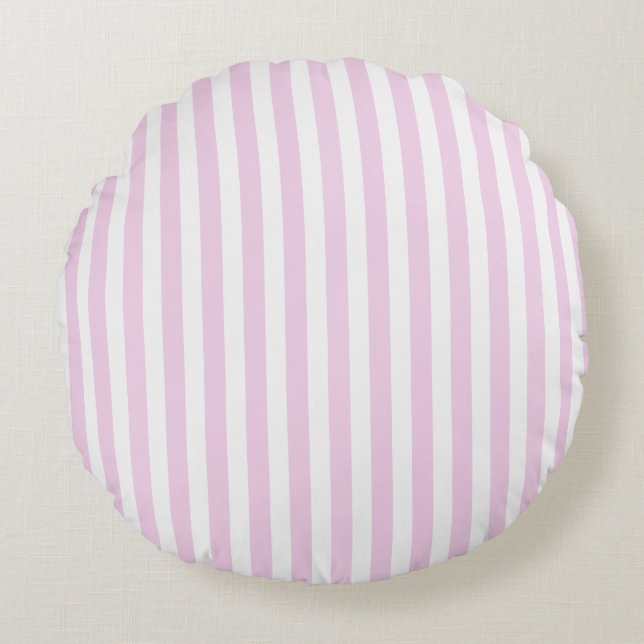 Pale pink and white candy stripes round pillow (Front)