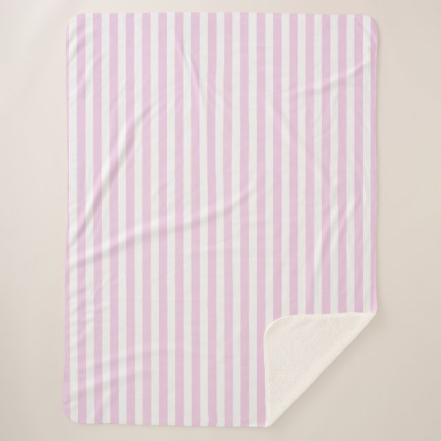 Pale pink and white candy stripes sherpa blanket (Front)