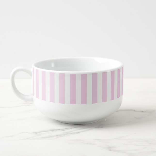 Pale pink and white candy stripes soup mug (Right)