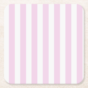 Pale pink and white candy stripes square paper coaster
