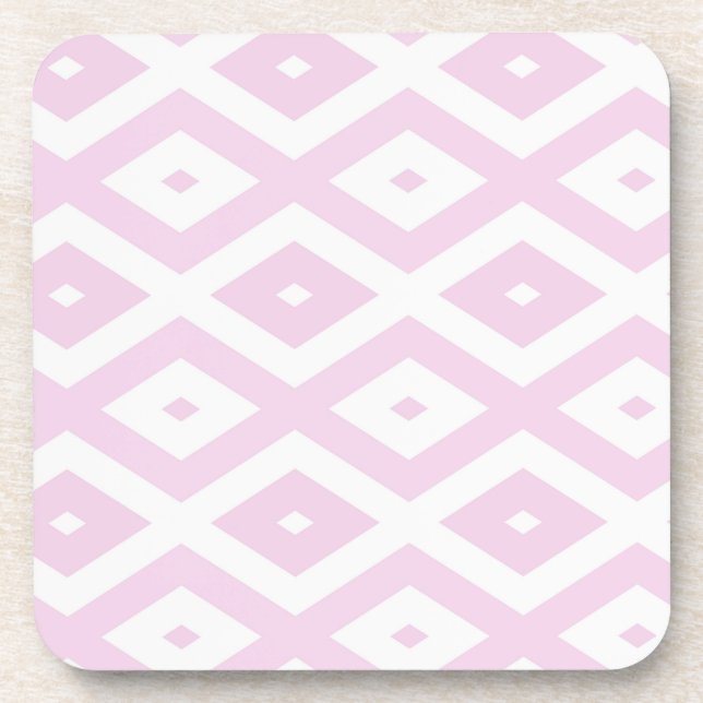 Pale pink and white diamond pattern beverage coaster (Front)
