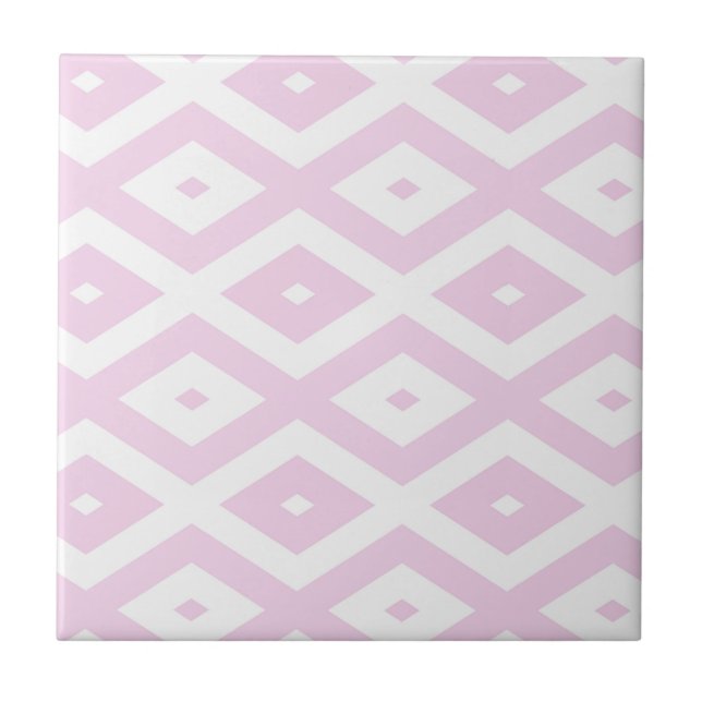 Pale pink and white diamond pattern ceramic tile (Front)