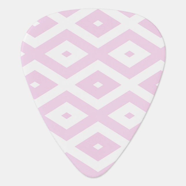 Pale pink and white diamond pattern guitar pick (Front)