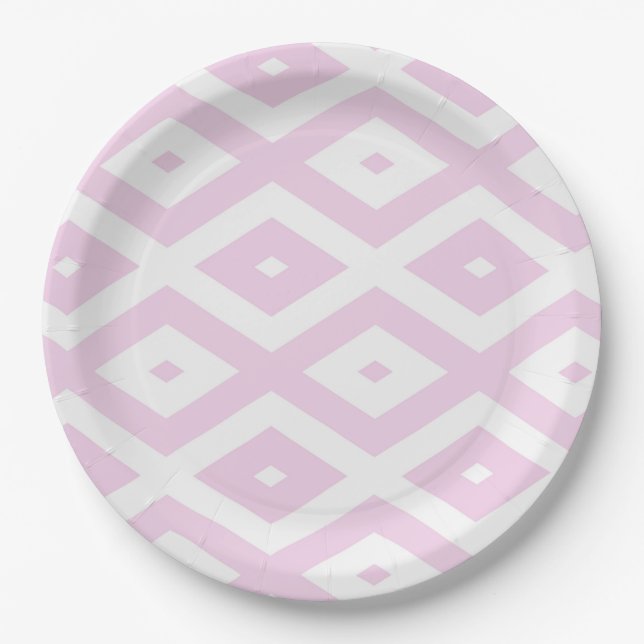 Pale pink and white diamond pattern paper plates (Front)
