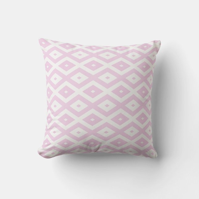 Pale pink and white diamond pattern throw pillow (Front)