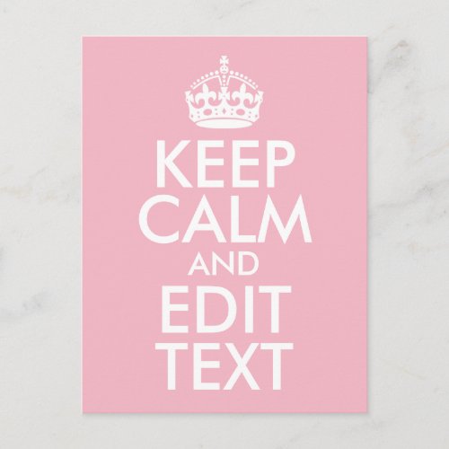 Pale Pink and White Keep Calm and Edit Text Postcard
