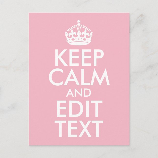 Pale Pink and White Keep Calm and Edit Text Postcard (Front)