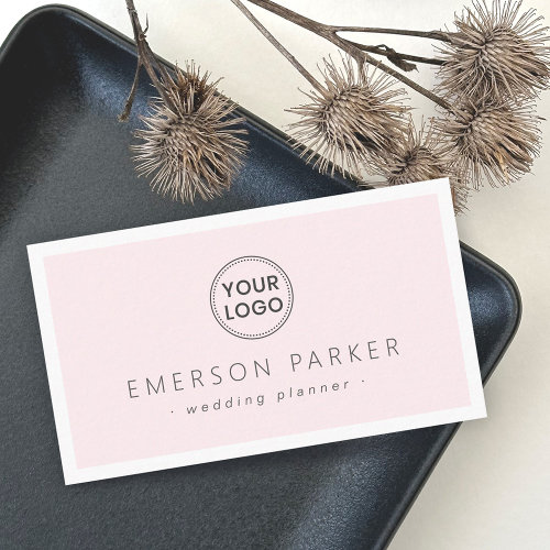 Pale pink and white modern minimalist add logo business card