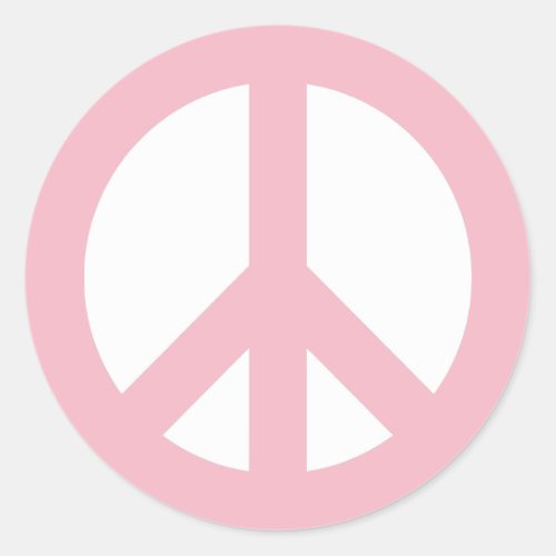 Pale Pink and White Peace Symbol Classic Round Sticker