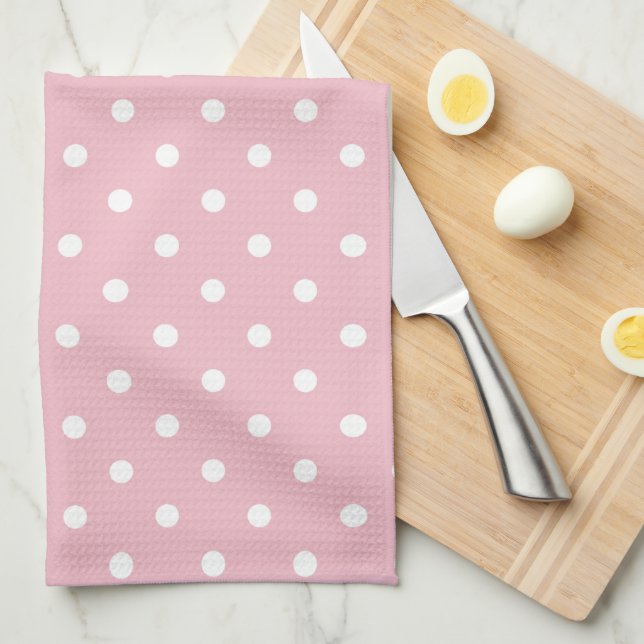 Pale Pink and White Polka Dots Kitchen Towel (Quarter Fold)