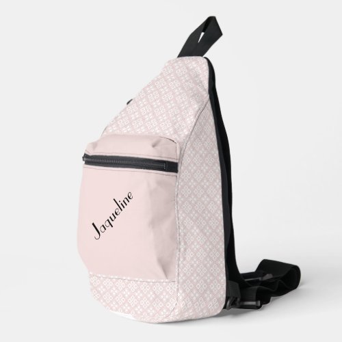 Pale Pink and White Squares Pattern Sling Bag
