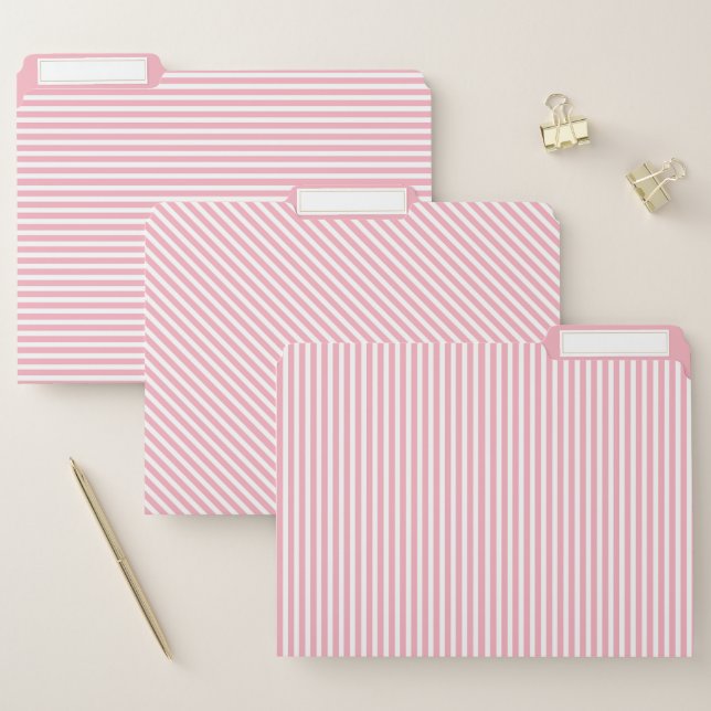 Pale Pink and White  Striped File Folder (Set)
