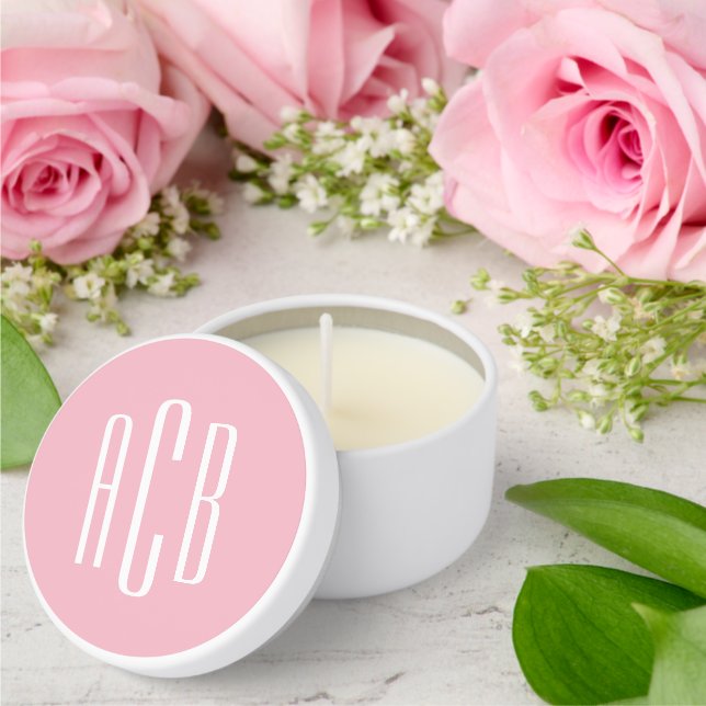 Pale Pink and White Three Letter Monogram Mini Candle Favors (Insitu (Wedding))