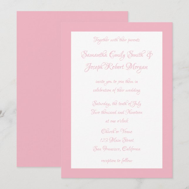 Pale Pink and White Wedding Invitation (Front/Back)