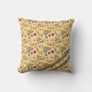 Pale pink and Yellow Floral Botanical Throw Pillow