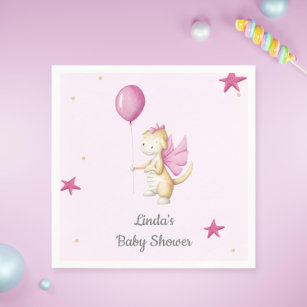 Pale Pink Baby Dragon with Balloon Party Napkins
