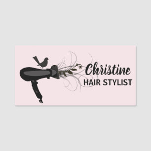 Pale Pink Beauty Salon Hair Stylist Dryer and Bird Name Tag