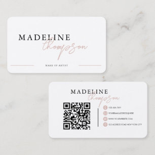 Pale Pink Beige Calligraphy Script QR code Business Card