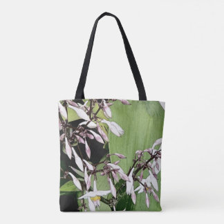 pale pink bell flower & leaf tote bag