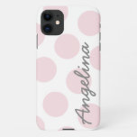 Pale Pink Big Polka Dot Pattern Personalized Iphone 11 Case at Zazzle