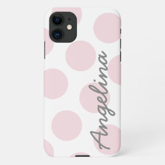 Pale Pink Big Polka Dot Pattern Personalized iPhone 11 Case