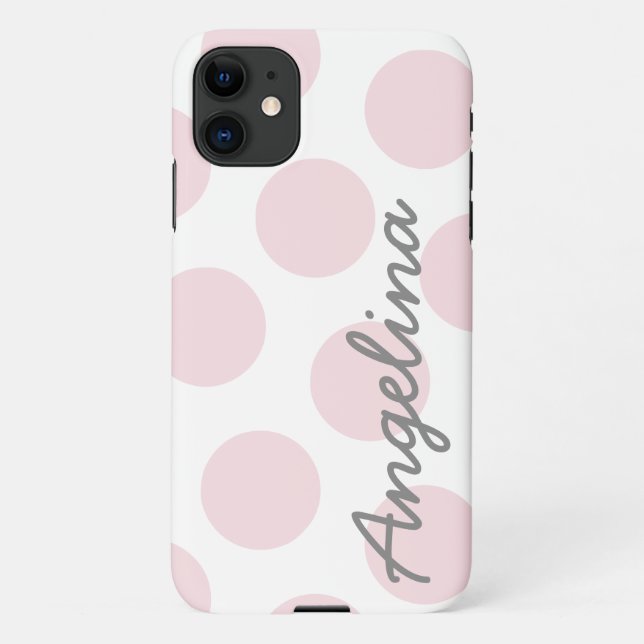 Pale Pink Big Polka Dot Pattern Personalized iPhone Case (Back)
