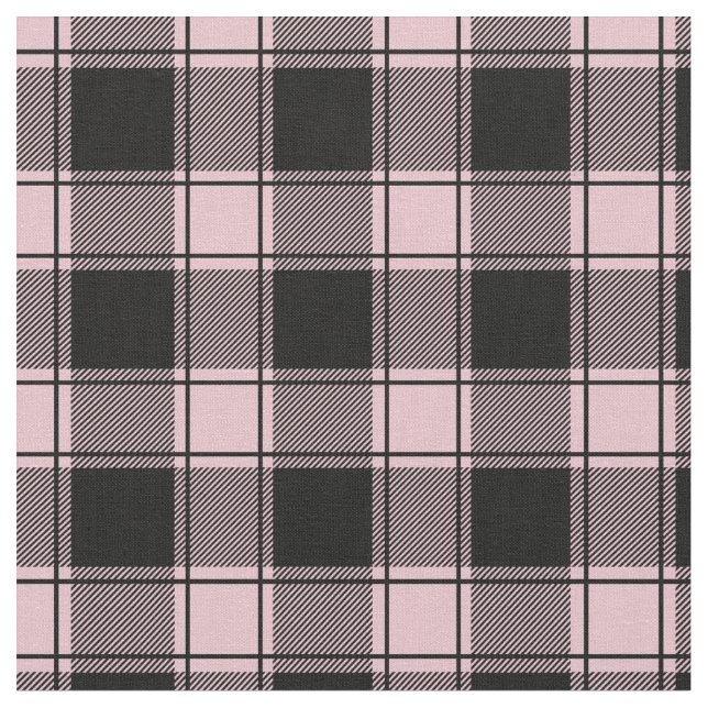 Pale Pink & Black Buffalo Plaid Fabric (Close Up)