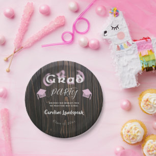 Pale Pink Blurred Typography Graduation Party Paper Plates