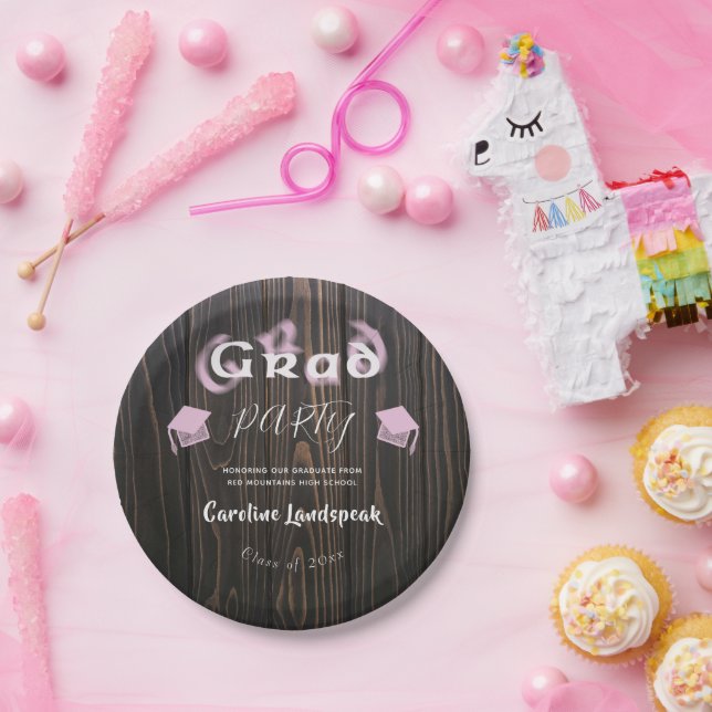 Pale Pink Blurred Typography Graduation Party Paper Plates (Party)