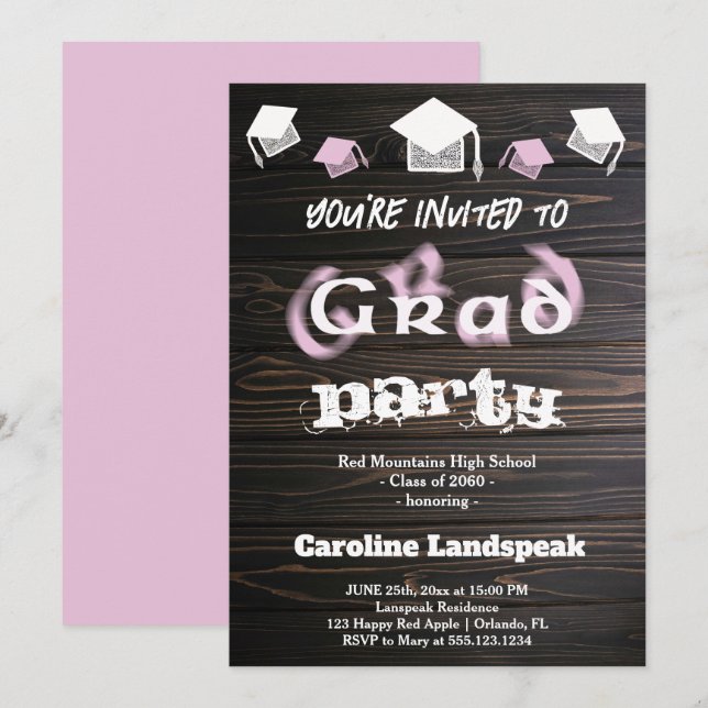Pale Pink Blurry Text for Graduation House Party Invitation (Front/Back)