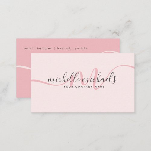 Pale Pink Blush Minimal Monogram Script  Business Card