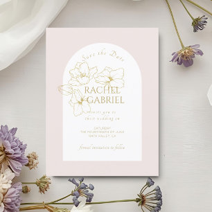 Pale Pink | Boho Arch Gold Floral Wedding  Save The Date
