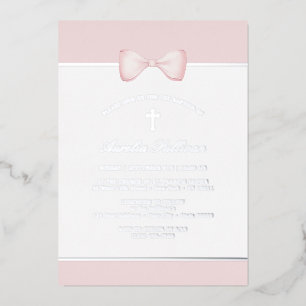 Pale Pink Bow Baptism Foil Invitation