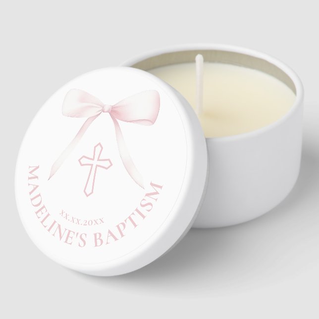  pale pink bow Baptism Mini Candle Favors (Corner)