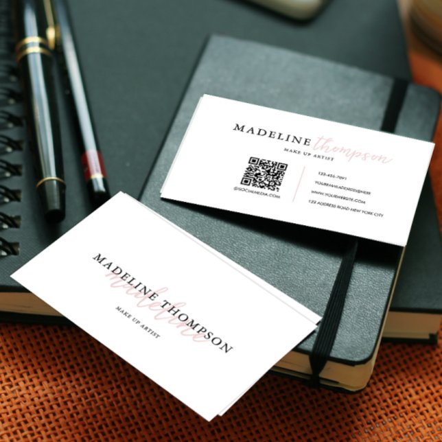 Pale Pink Calligraphy Typography QR code Business Card (Creator Uploaded)