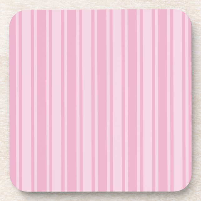 Pale pink candy stripes beverage coaster (Front)