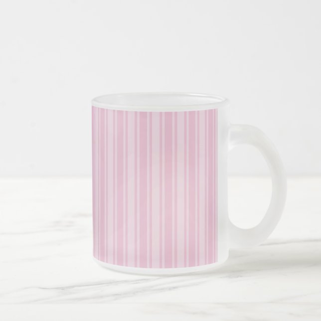 Pale pink candy stripes frosted glass coffee mug (Right)