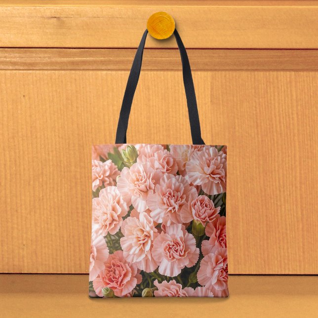 Pale Pink Carnations Tote Bag (Tote bag with pale pink carnations)