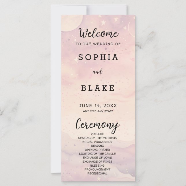 Pale Pink Celestial Wedding Program (Front)