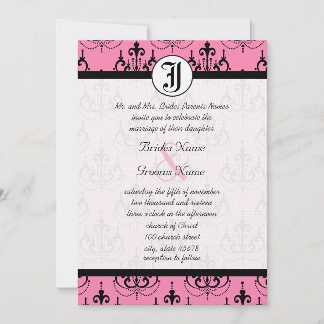 Pale Pink Chandelier with Photo Wedding Invites (Front)