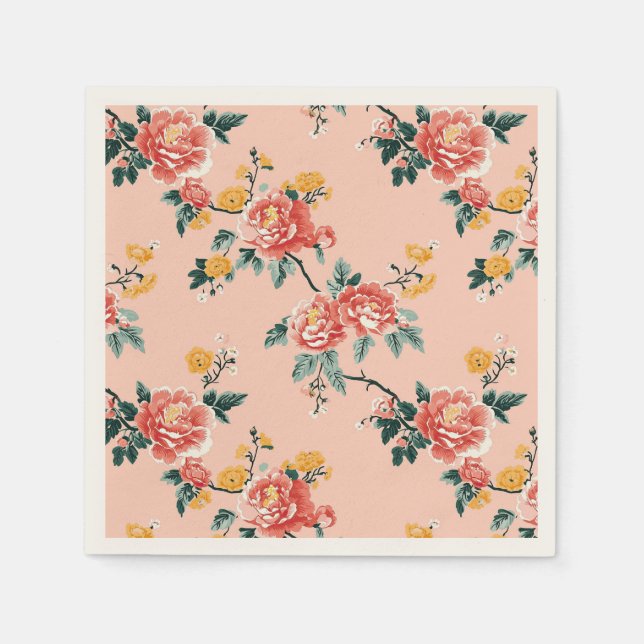 Pale Pink Chinoiserie Floral Napkins (Front)