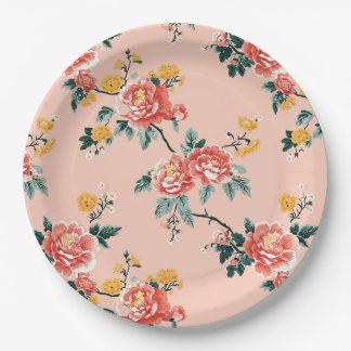 Pale Pink Chinoiserie Floral Paper Plates