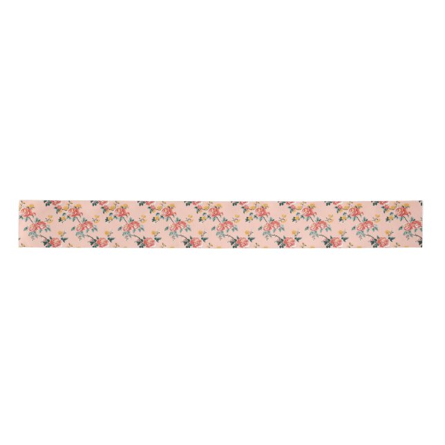 Pale Pink Chinoiserie Floral Satin Ribbon (Front)