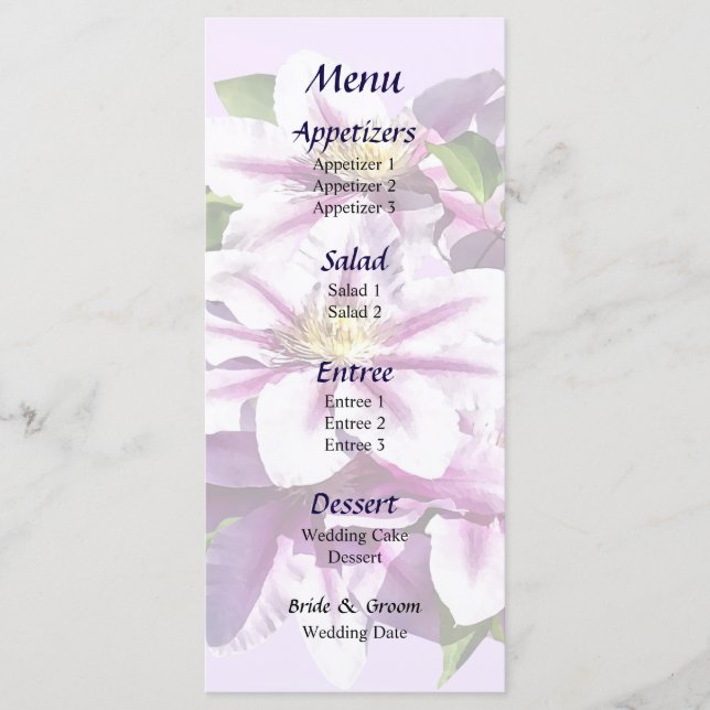 Pale Pink Clematis Wedding Menu (Front)